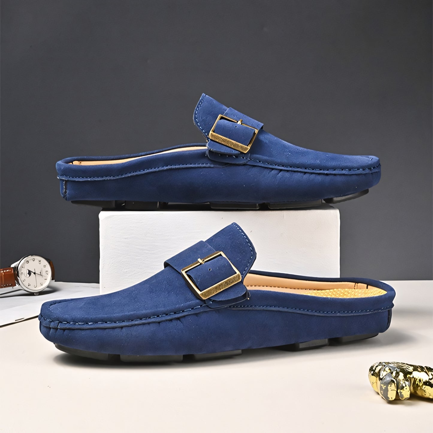 Victor Grey Leather Slip Loafers